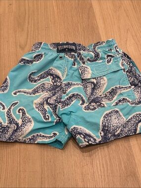 Vilebrequin Turquoise Octopus Print Swim Shorts with Navy Accents